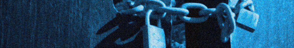 A close-up of a padlock secured with a chain against a dark blue background, symbolising security and protection.