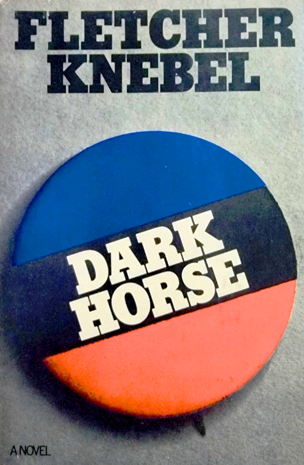 Book cover of 'Dark Horse' by Fletcher Knebel featuring a circular design with blue, black, and orange colours.